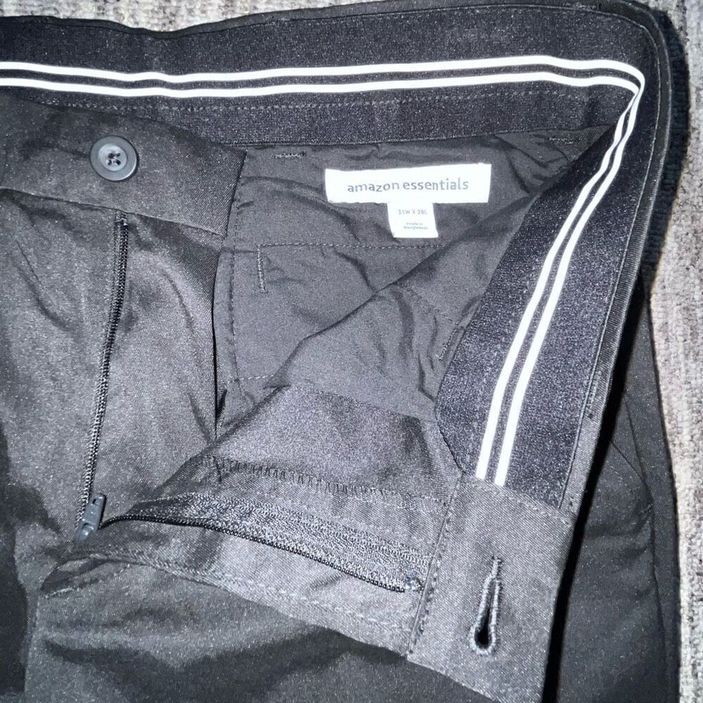 Amazon Essentials Mens Sz 31x28 Slim Fit Dress Work Pants Black Straight Leg New